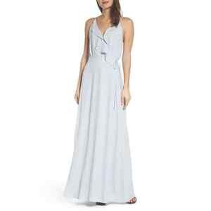 WAYF Women's Jamie Ruffle Wrap Gown Dress Ocean Mist Size S